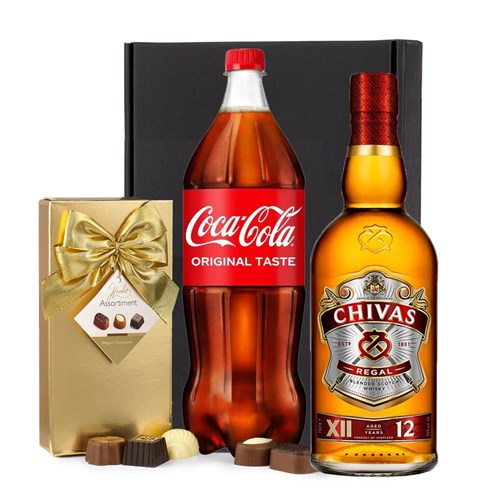 Chivas Regal 12 Blended Scotch Whisky 70cl with Coca-Cola & Chocolates Gift Box | Spirit Mixer Set